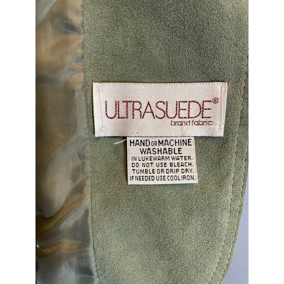 Vtg 80s Sage Green Ultra Suede 2 Pc Skirt Suit Blazer Adolph Schuman Lilli Ann - Picture 10 of 10